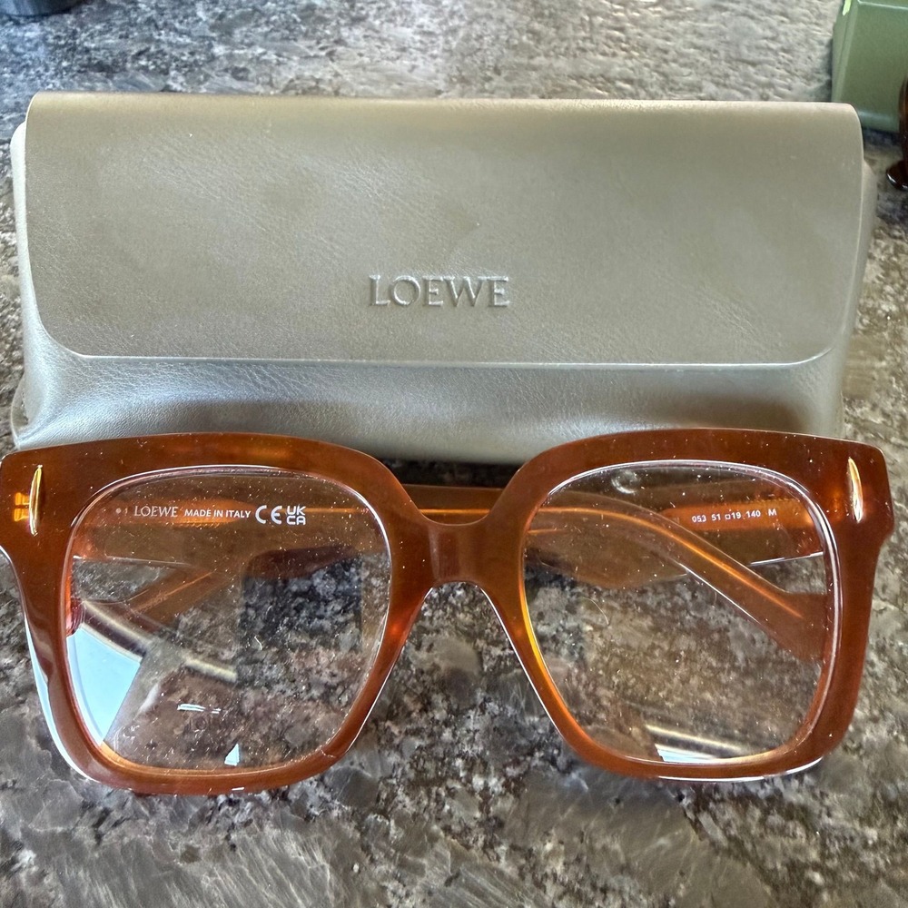 Loewe LW50069I Square Acetate Optical Glasses Honey Brown Anagram Logo Italy